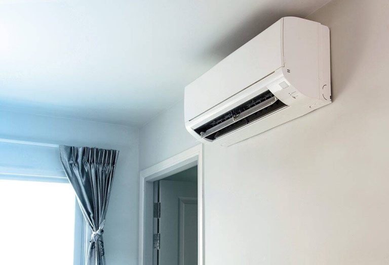 Wall-mounted indoor split unit installed in a home living space
