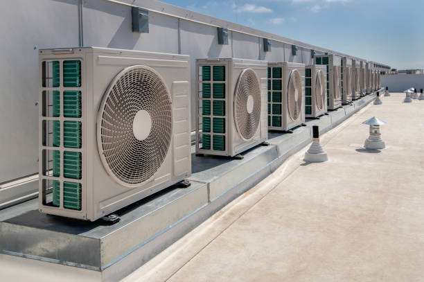 Commercial rooftop air conditioning units with green cooling fins